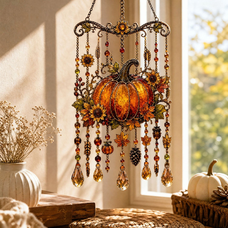 Décorations d'Halloween : carillons éoliens sur le thème de l'Action de grâce, attrape-soleil en acrylique, adaptés aux fenêtres et aux jardins, décorations extérieures sur les thèmes de l'automne, de l'Action de grâce et d'Halloween.
