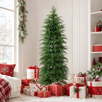 Sapin de Noël artificiel réaliste de 1,5 m (5 pi) en pin de Norfolk élancé, dans un pot blanc