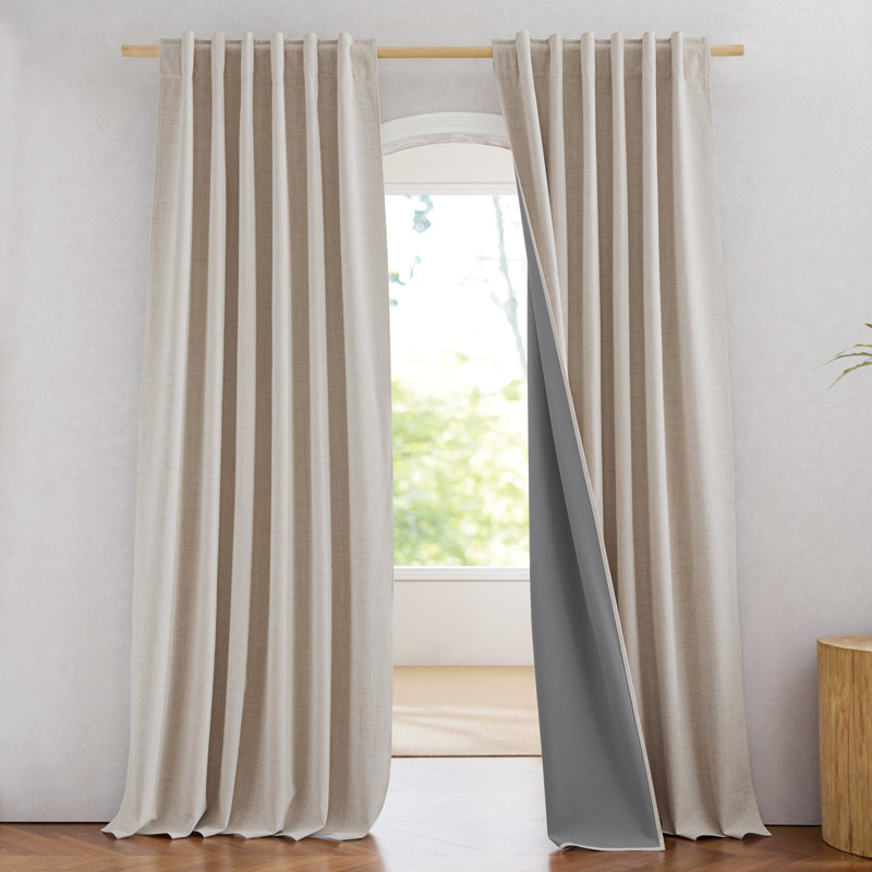 Linen Semi Sheer Privacy Curtains for Bedroom, Rustic Rod Pocket & Back Tab Light Filtering for Living Room, 2 Panels