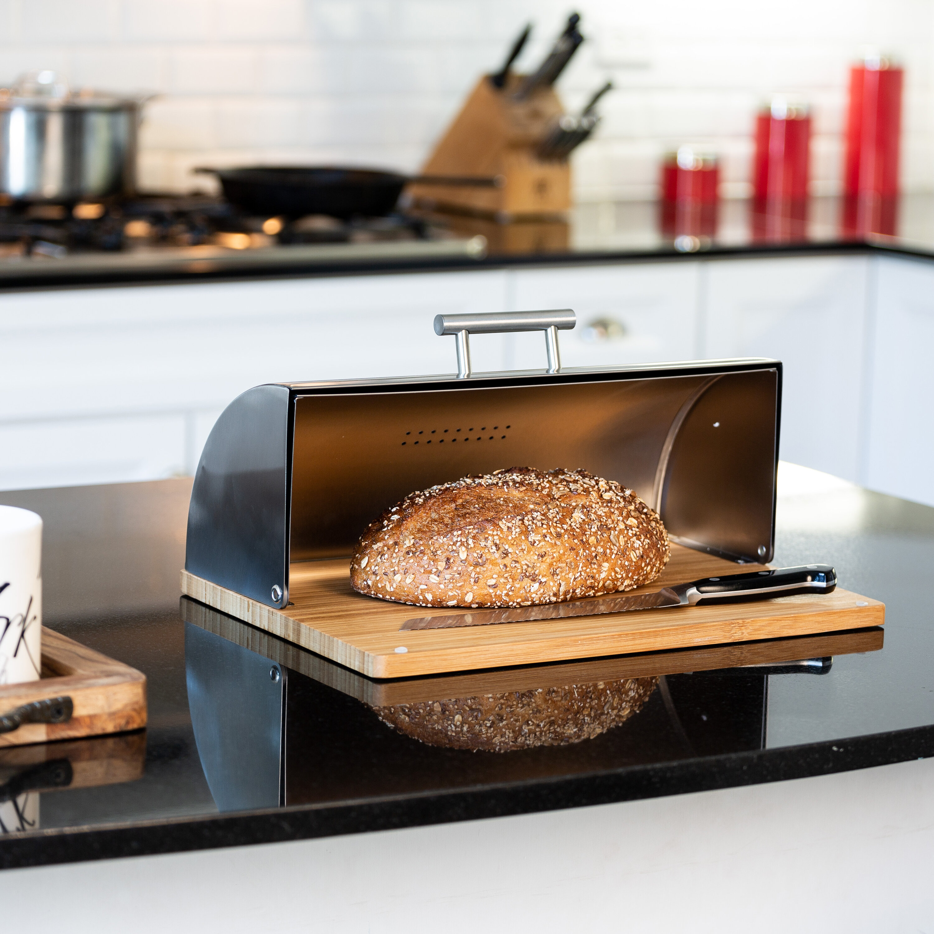 Derec Roll Top Bread Box with Cutting Board Base
