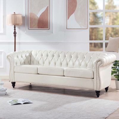84" Rolled Arm Chesterfield 3 Seater Sofa
