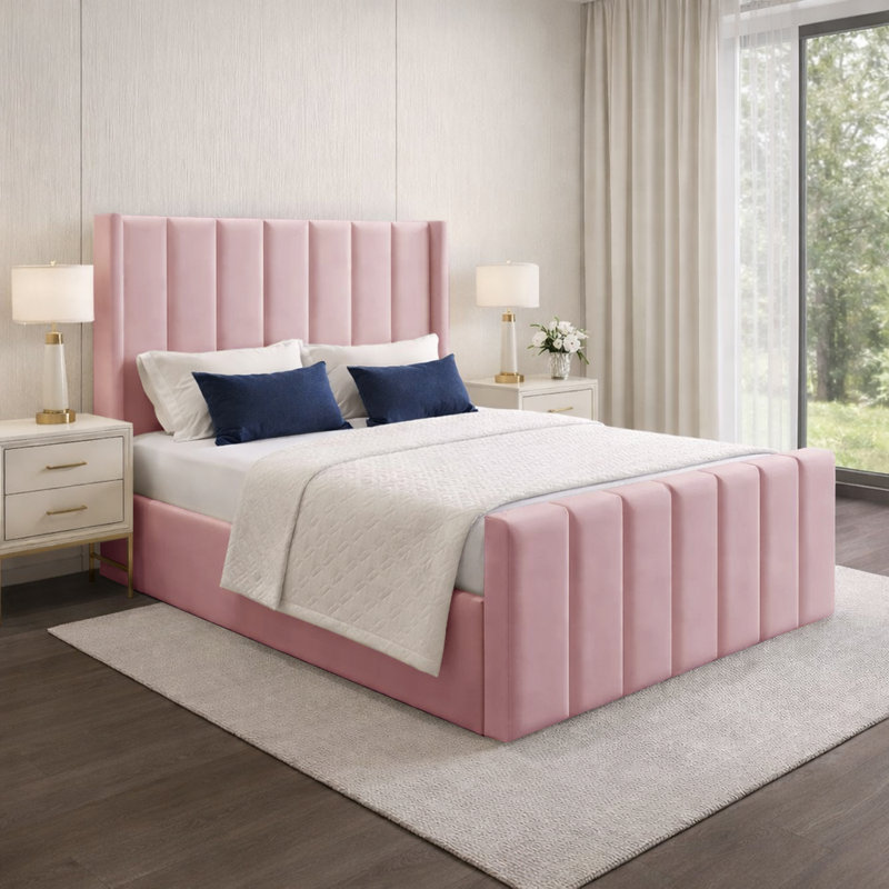 Premium Wingback Storage Bed Frame, Small Double (4'), Pink