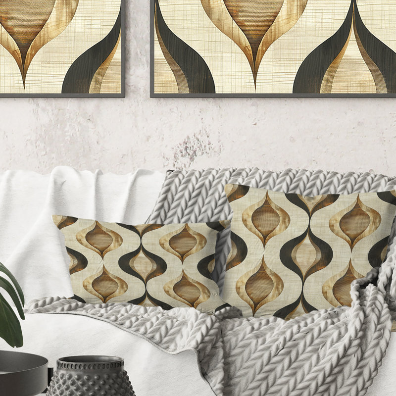 Brown Beige Ogee Patterns II - Modern Throw Pillow, 18"H x 18"W