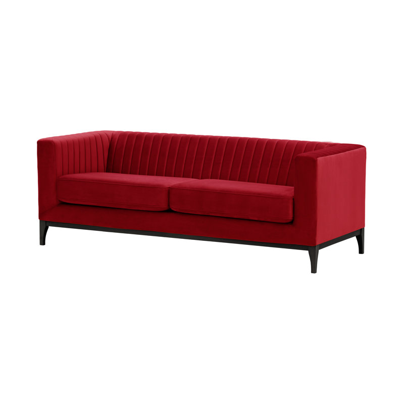 Buker Velvet Square Arms Sofa, Red, Black