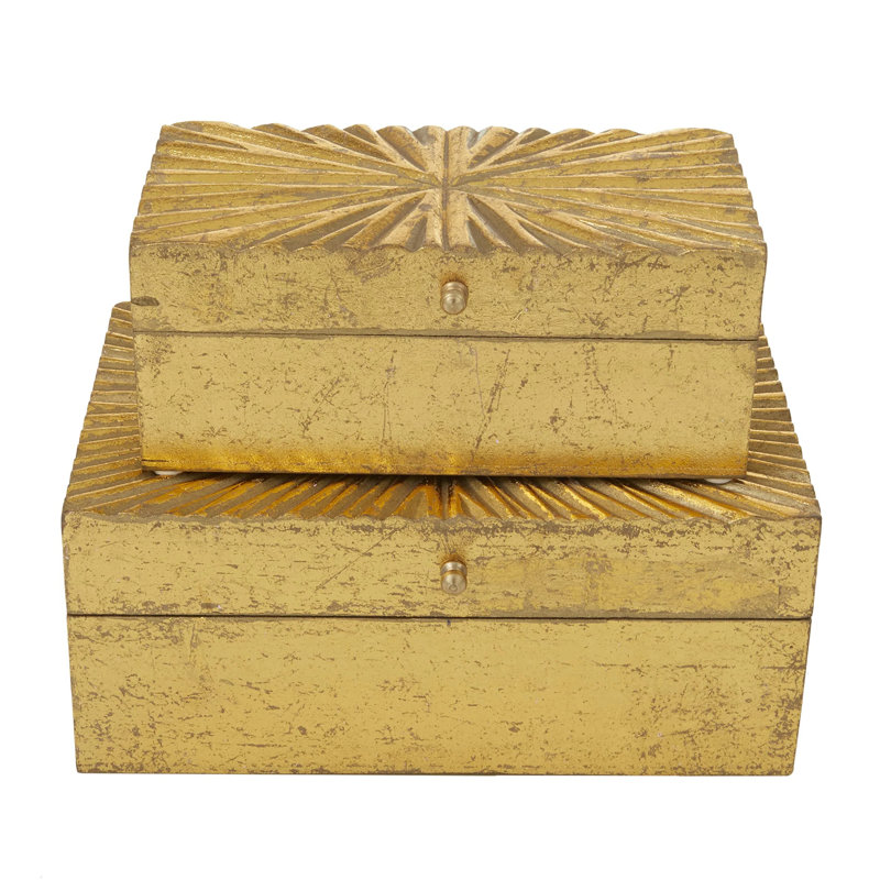 Boîte décorative en bois avec couvercle à charnières, Or