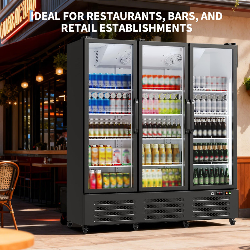 39.8 Cu.Ft. 3-Door Commercial Beverage Refrigerator with Glass Doors, 360° Circulation Cooling, Frost-Free, Adjustable Shelves
