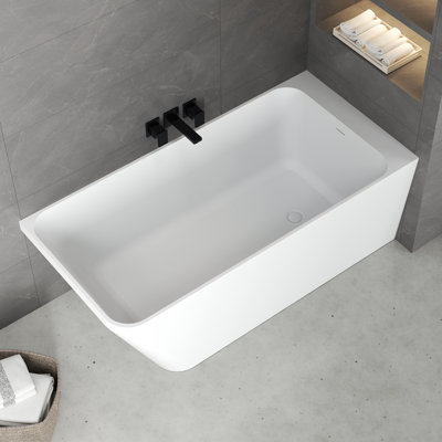 Baignoire d'angle droite Forma 59'' en surface solide avec trop-plein