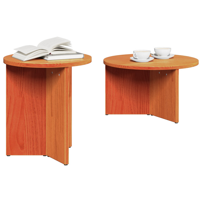 Coffee Table Solid Pine wood Modern Living Room Tables Wood Round, Wax Brown