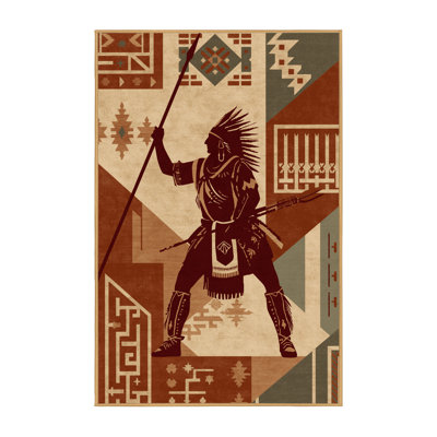 Soft Plush Duran Plains Warrior Spear Global Inspired Block Print Area Rug in Brown – LightBrown Binding