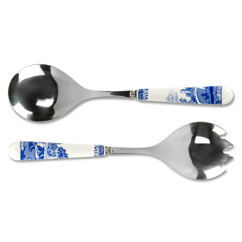 Spode Blue Italian Salad Servers S/2 10"