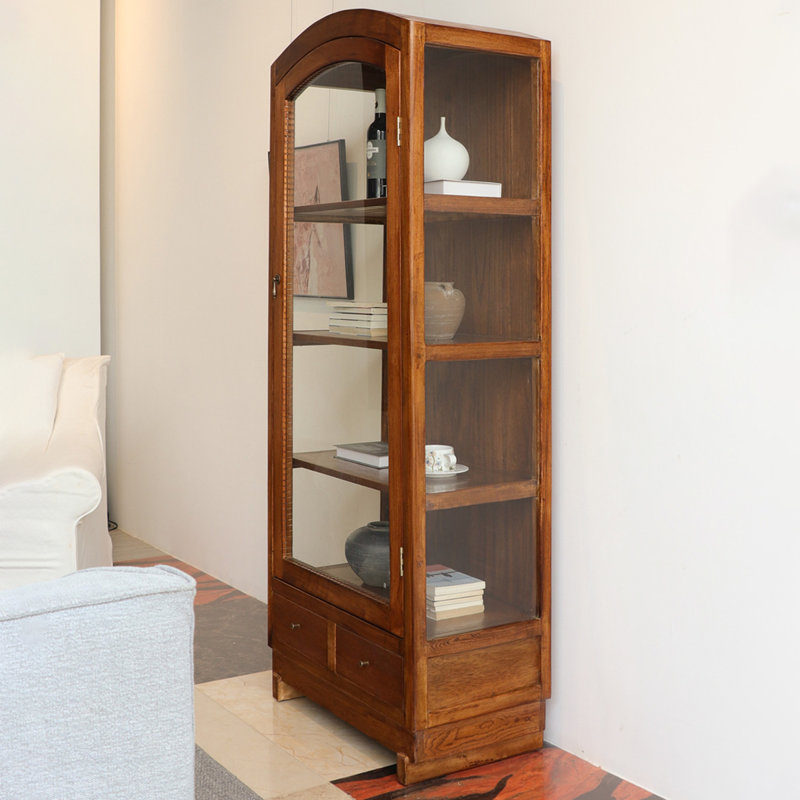 Vitrines en bois massif brun et verre trempé