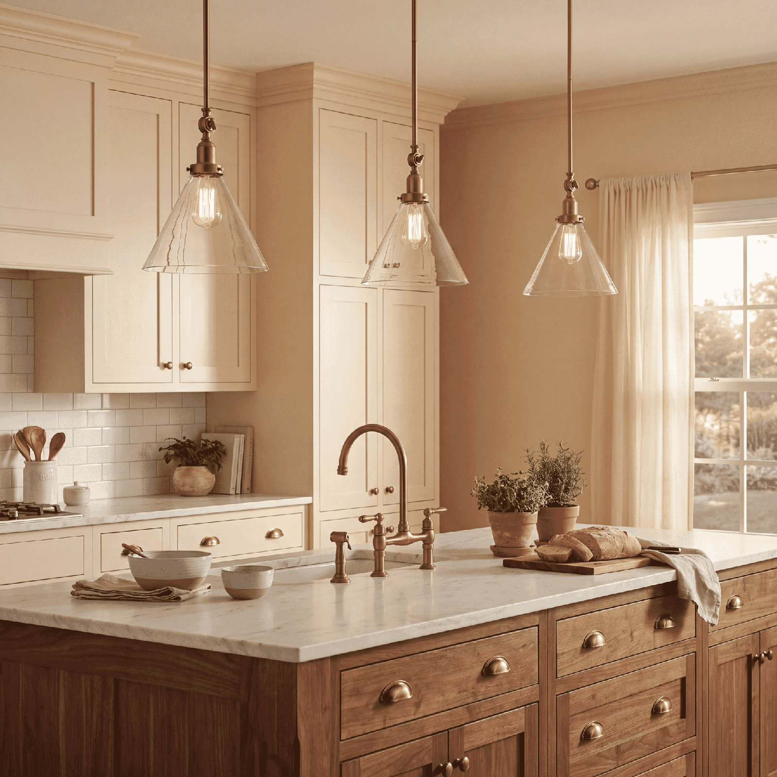 Catalina Dimmable Glass Single Light Pendant, Warm Brass