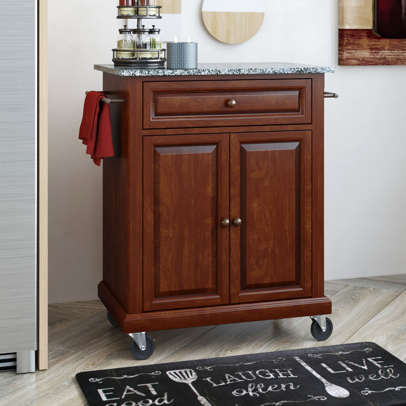 Hedon Granite Top Kitchen Cart, Vintage Mahogany