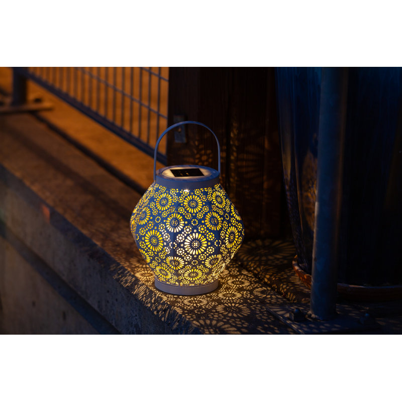 7.9'' White Punched Metal Solar Hanging Lantern