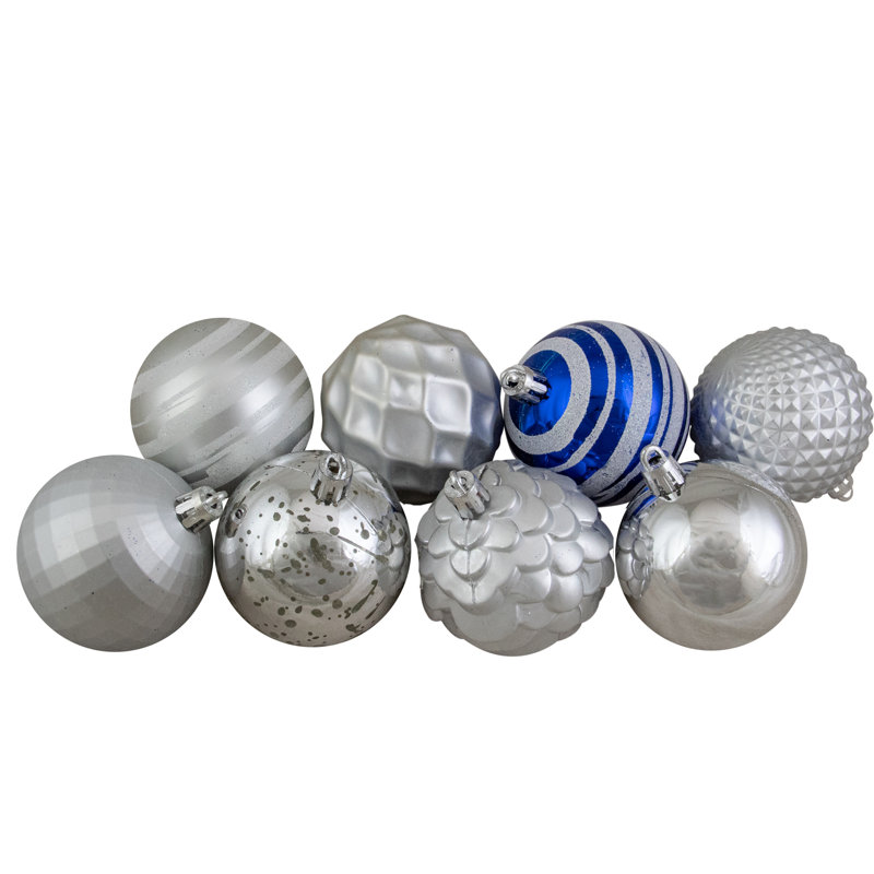 7Shatterproof 3-Finish Christmas Ball Ornaments, Blue/Silver