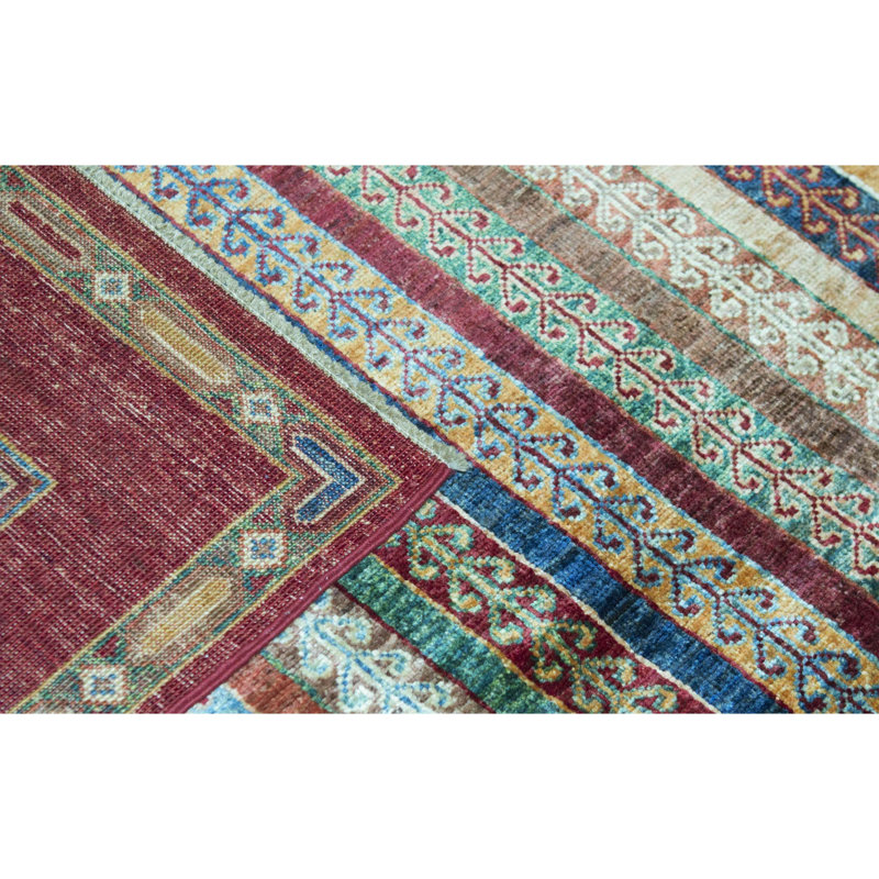 Tapis bleu et rouge noué à la main de haute qualité