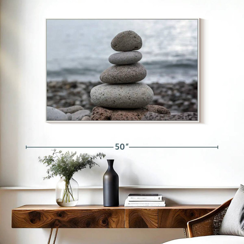 Pierres empilées, Cadre flottant blanc, 40 po x 27 po