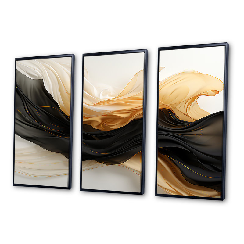 Ensemble d'art mural sur toile à formes abstraites, Cadre flottant noir, H 32 po x l 48 po x P 1 po