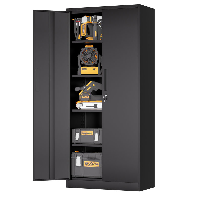 31.5" W Garage Storage Cabinet With Adjustable Shelves And Lockable Doors, Black