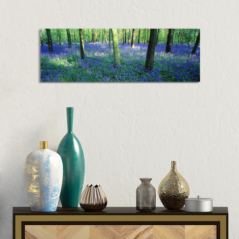 Bluebells In A Forest, Charfield, Gloucestershire, England - Wrapped Canvas Panoramic Print