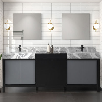 Lexora Zilara 84 Inch Bathroom Vanity Cabinet In Black And Grey, With Top And Faucet -  LZ342284DLISFCM