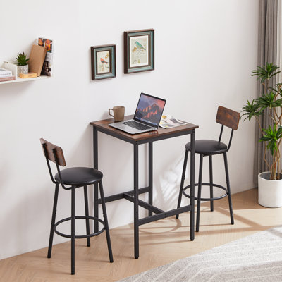 Ensemble de table de bar rustique brun avec 2 tabourets de bar, siège souple en polyuréthane avec dossier, petit ensemble de pub de salle à manger | Idée de cadeau