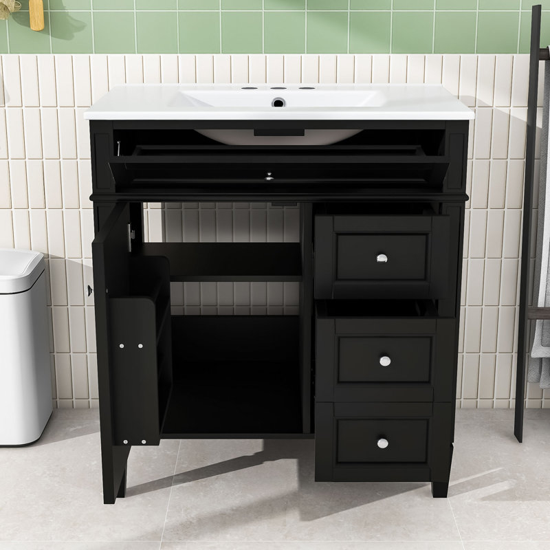 Ensemble de meuble-lavabo moderne 30 po avec lavabo en céramique et armoire de rangement Embrulla, Noir, noir, noir, noir