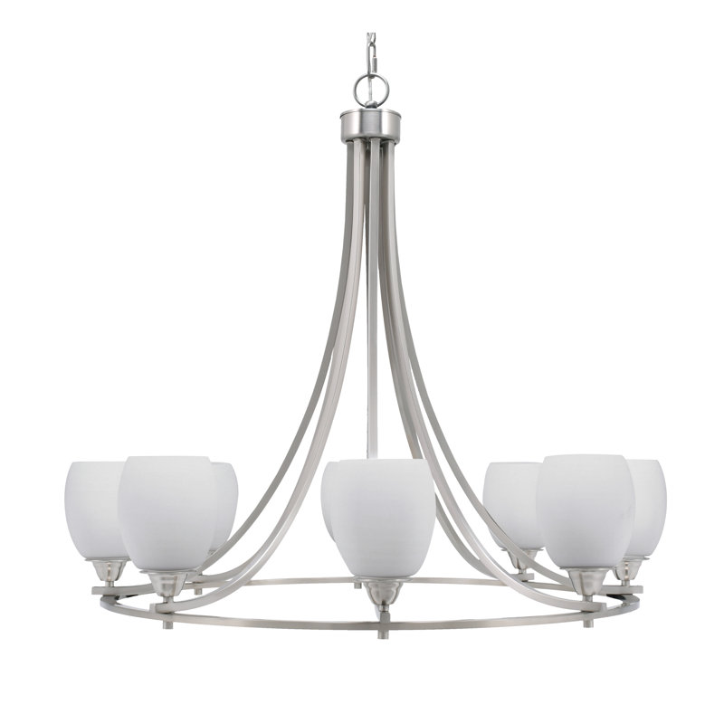 Lustre 8 lumières Paramount illustré avec verre de 5 po, Nickel brossé, Blanc, H 31 po x l 33,75 po x P 33,75 po
