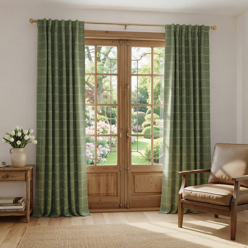  100% Blackout Plaid Farmhouse Curtains for Living Room/Bedroom Checkered Drapes Thermal Insulated Privacy Protection Rod Pocket Back Tab, 2 Panels