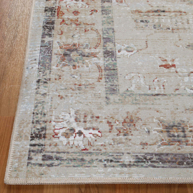 Abhishak Distressed Floral Scroll Indoor Area or Runner Rug, Rectangle 10' x 14'