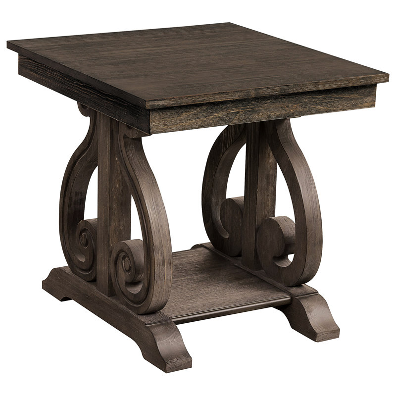 Table de bout classique en chêne foncé avec base à volutes et tablette de style traditionnel