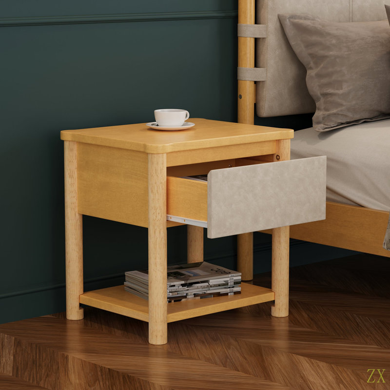 Wood Nightstand,Modern Nightstands With Drawer, Farmhouse Bedside Table For Bedroom Living Room ,MP2(Set Of 2), Natural