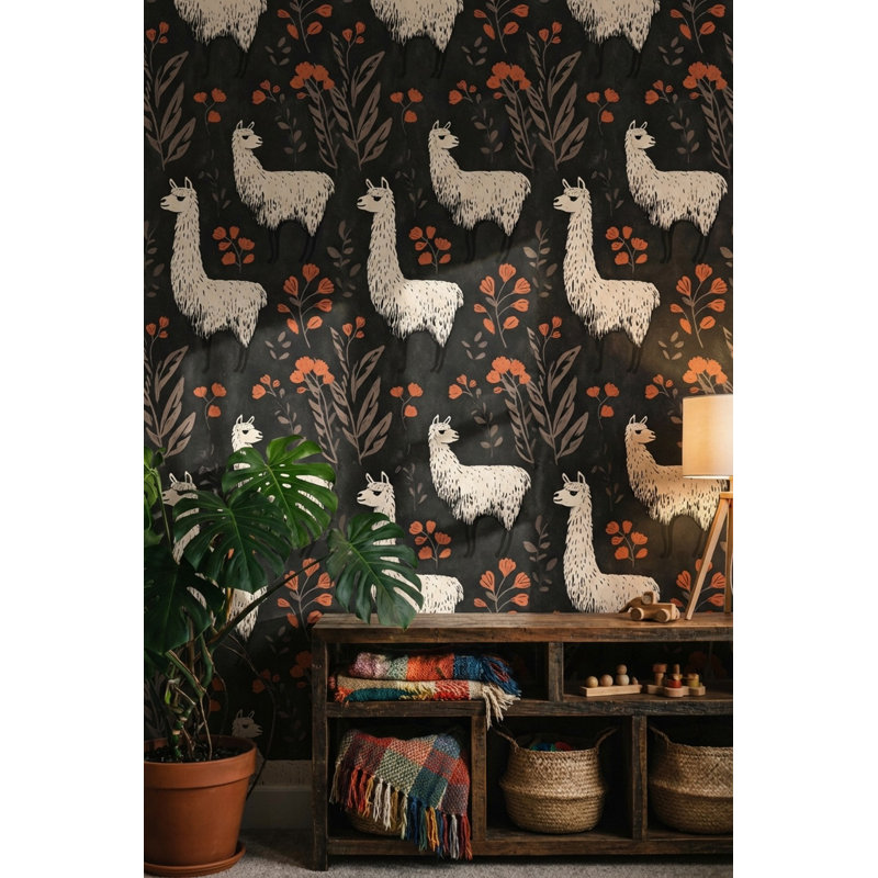 Papier peint floral lamas de Bohème, Peler et coller