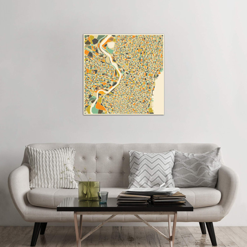 Abstract City Map Of Philadelphia by Jazzberry Blue - Wrapped Canvas Print, 45.72 cm H x 45.72 cm W x 1.91 cm D