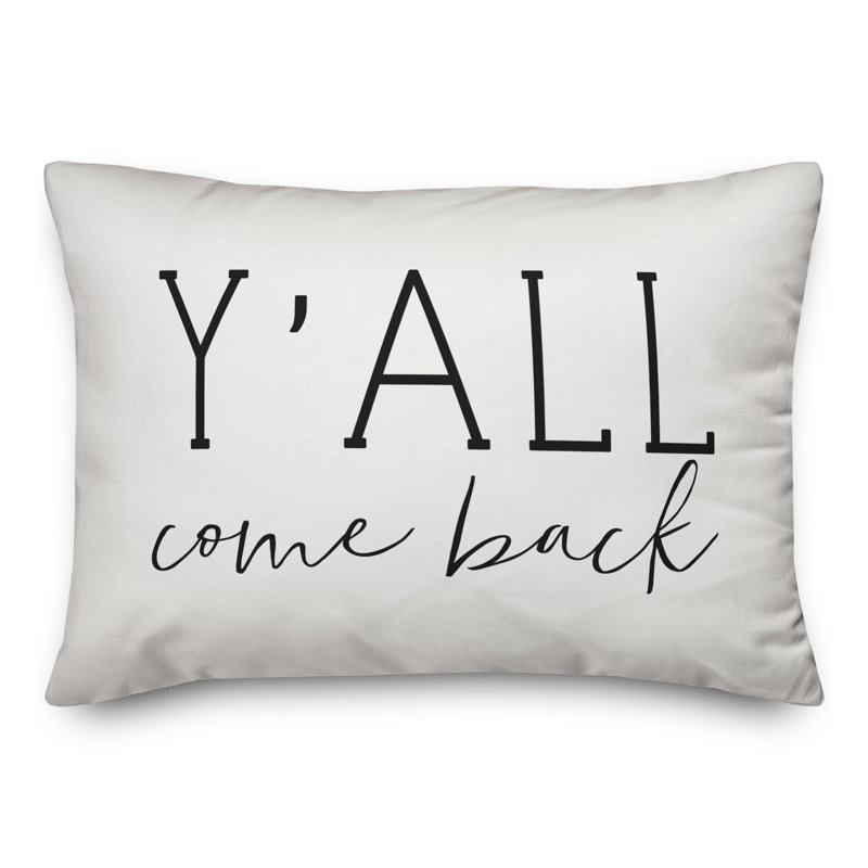  Coussin lombaire intérieur / extérieur Y'all Come Back, Blanc cassé / noir