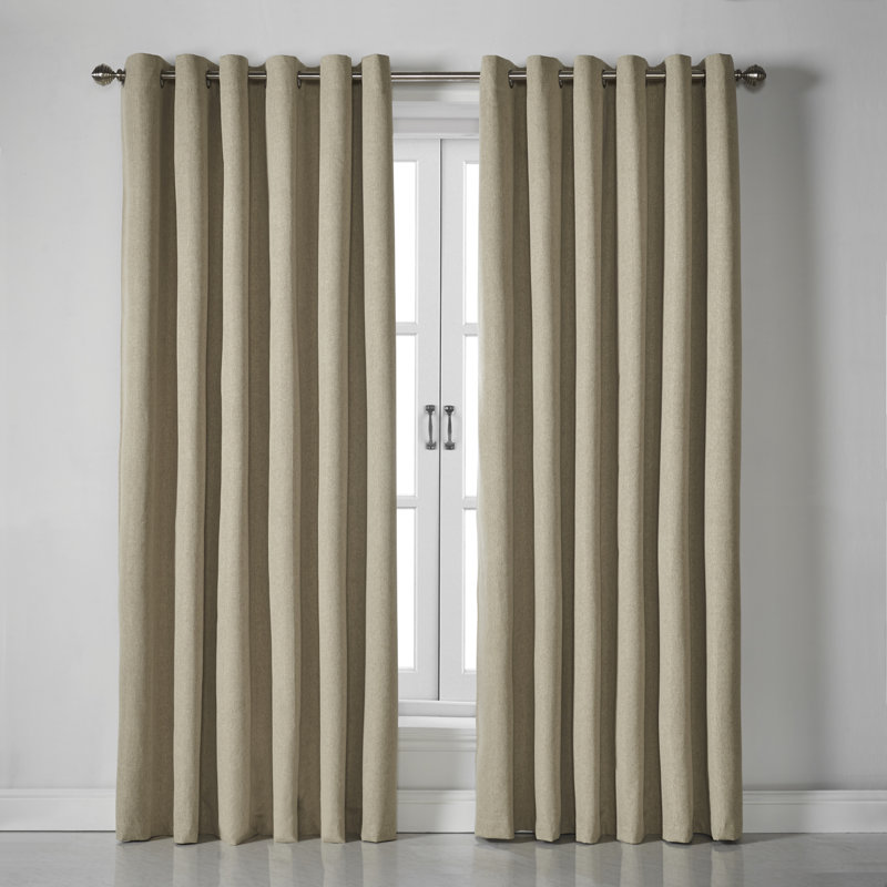 Bechard Blackout Linen Look Ring Top Curtains, Beige, 110cm Width x 137cm Drop
