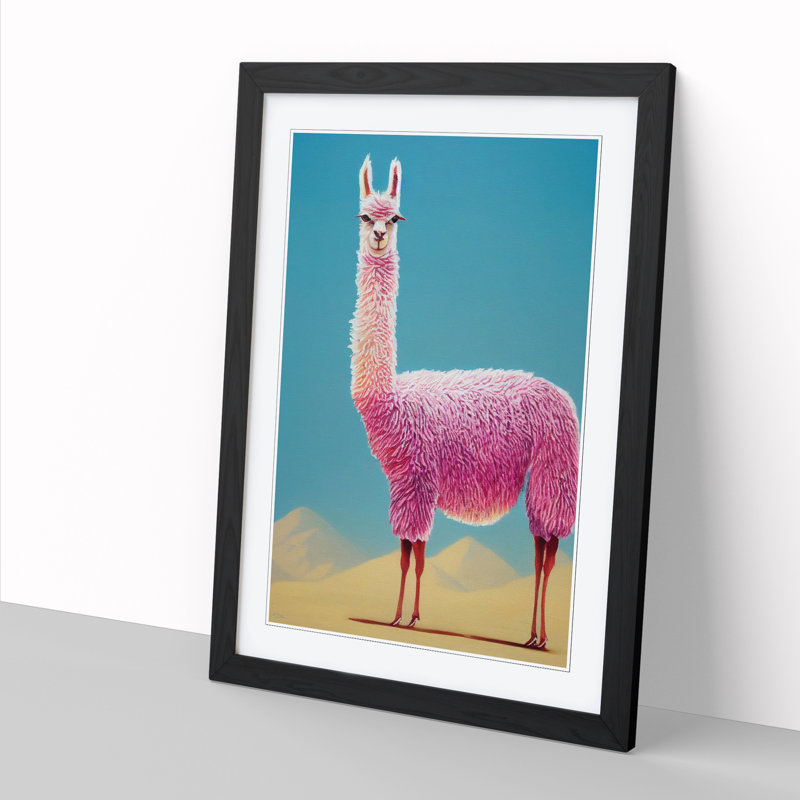 Llama Painting - Single Picture Frame Print, Black, 34cm H x 25cm W x 2cm D