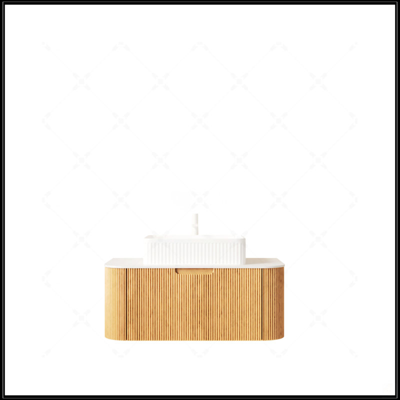 Meuble-lavabo mural flottant avec lavabo en céramique blanche, rangement spacieux et finition grain de bois naturel, 36"