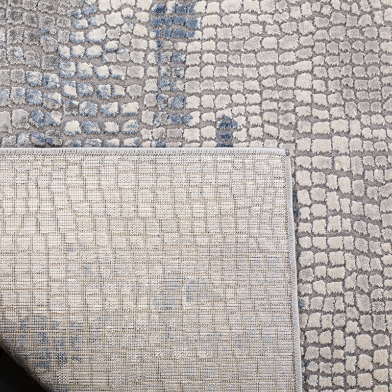 Wendi Abstract Grey/Navy ARea Rug, Runner 2'7" x 8'
