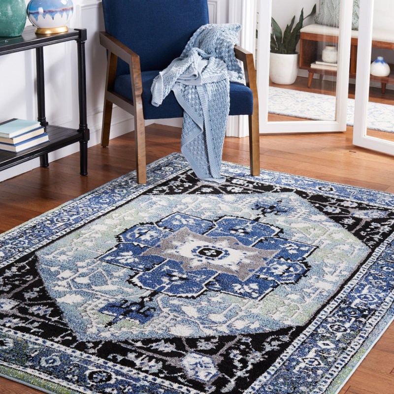 Evanoff Oriental Blue/Light Green Area Rug, Rectangle 6'7" x 9'