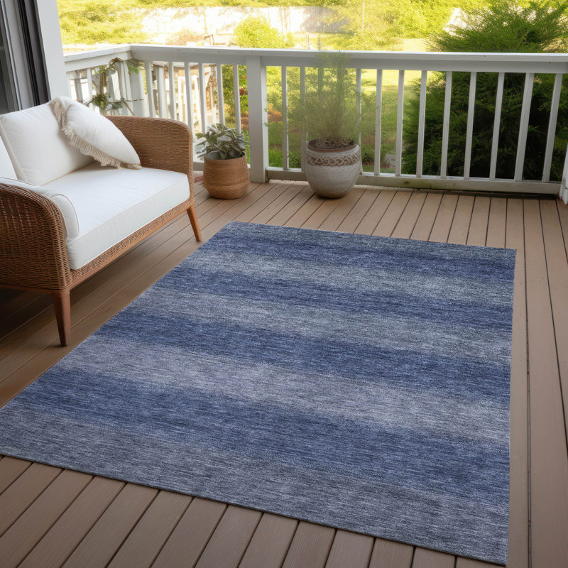 Blue Rectangular Washable Synthetic Striped Rug 3' x 5'