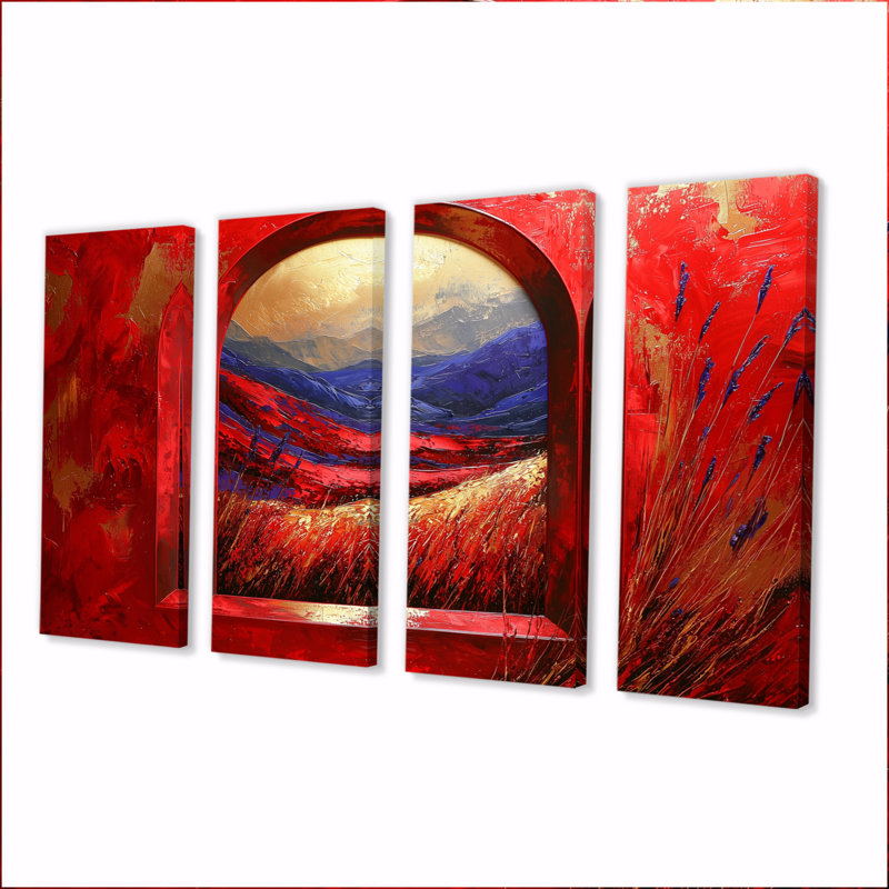 «Red Summer Meadow», ensemble d'art mural prairie, H 28 po x l 48 po