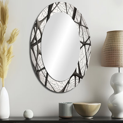 Minimaliste noir et blanc Ix - Grand miroir mural ovale sur métal