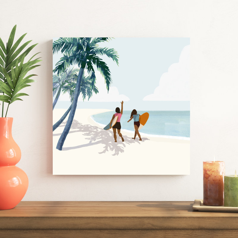 «Palm Tree Paradise II» par Victoria Barnes - peinture sur toile tendue, H 20 po x l 20 po