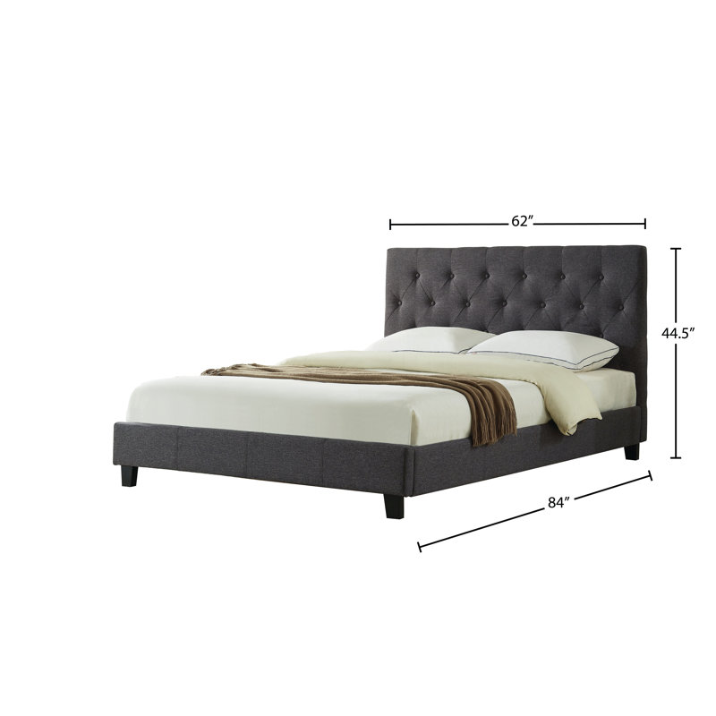Lit plateforme tapissier avec tête capitonnée à boutons, aucun sommier requis, moderne, gris anthracite, grand, Anthracite