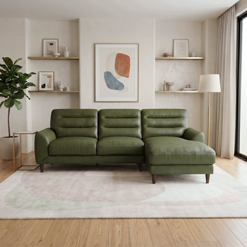 Canapé modulaire en cuir véritable Baldwin, Cuir véritable vert / rembourrage en mousse