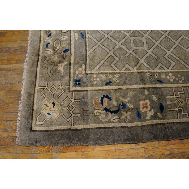 Antique Large Wool Gray Hand Knotted Pile Rug
