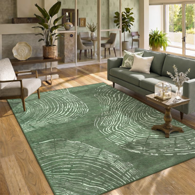 Tapis vert abstrait abstraites pour le salon, tapis lavable, antidérapant et minimaliste Boho