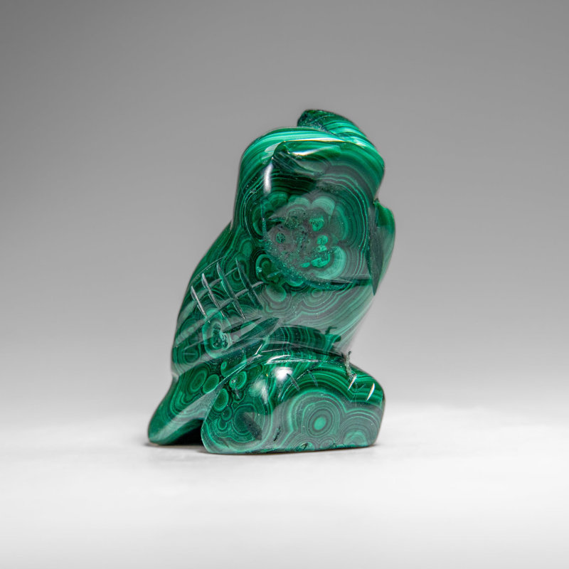 Genuine Polished Malachite Owl Carving (149.3 Grams)