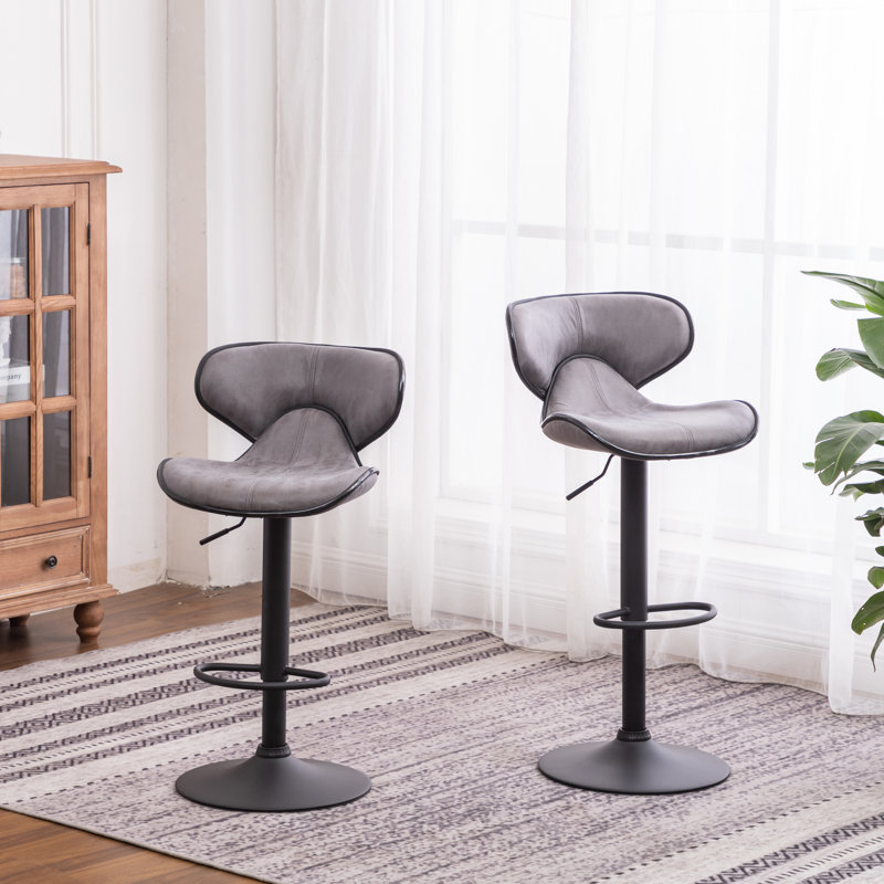 Ensemble de 2 tabourets pivotants réglables avec base chromée Weatherl Upholstery Airlift, Gris